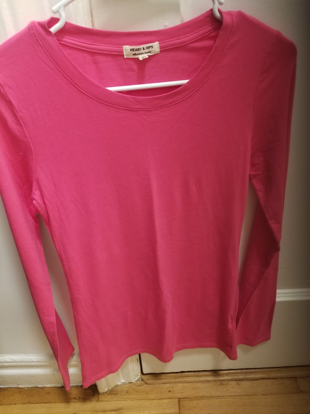 Heart Hips Women's Long-Sleeve Crewneck Top in Hot Pink New Without Tags.